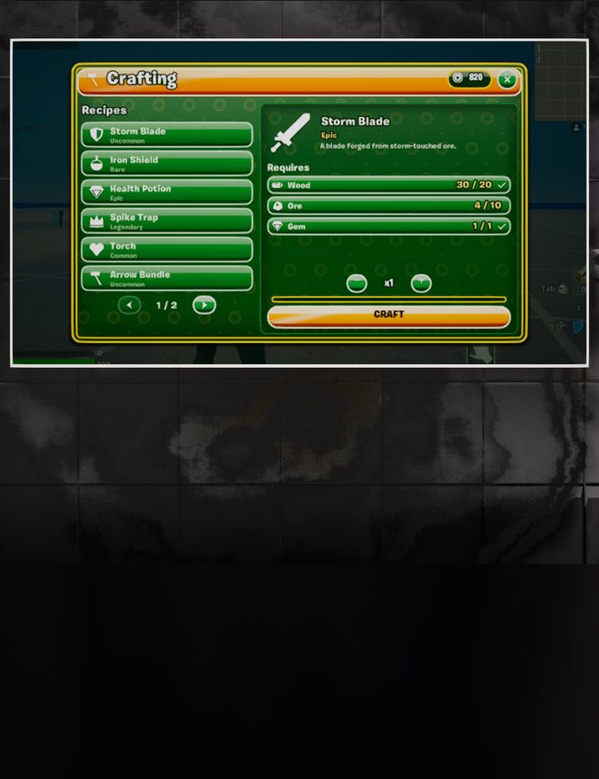 The Crafting menu, one of the 29 devices